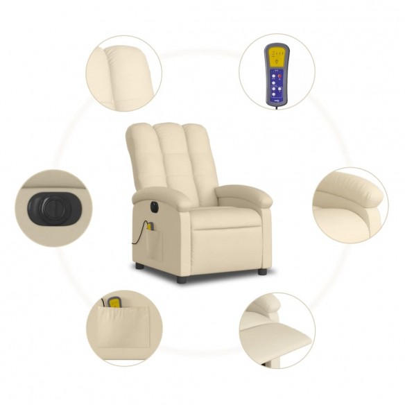 Fauteuil inclinable de massage électrique crème tissu