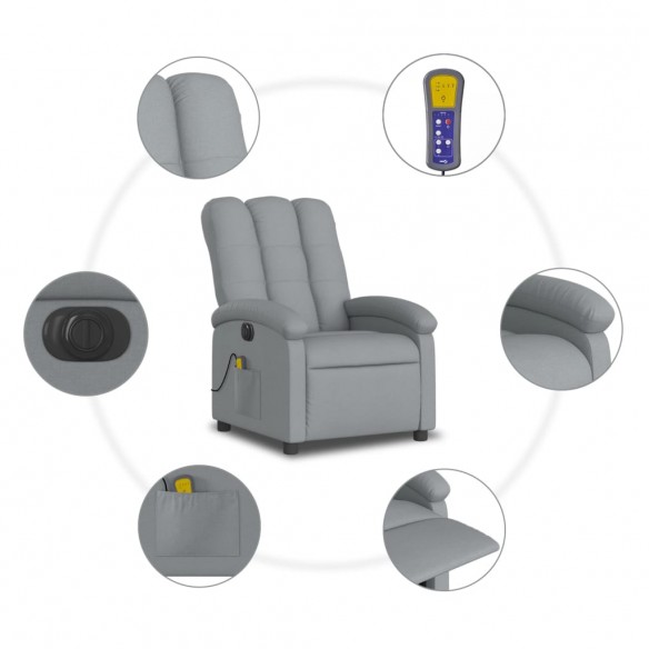 Fauteuil de massage inclinable électrique gris clair tissu