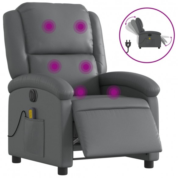 Fauteuil de massage inclinable électrique gris similicuir