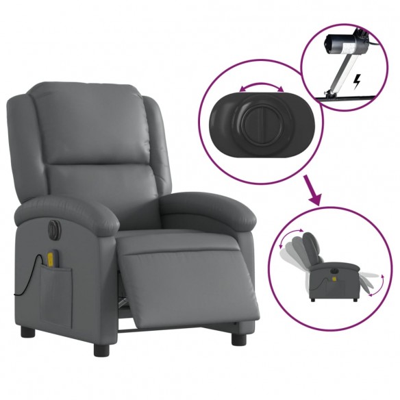 Fauteuil de massage inclinable électrique gris similicuir