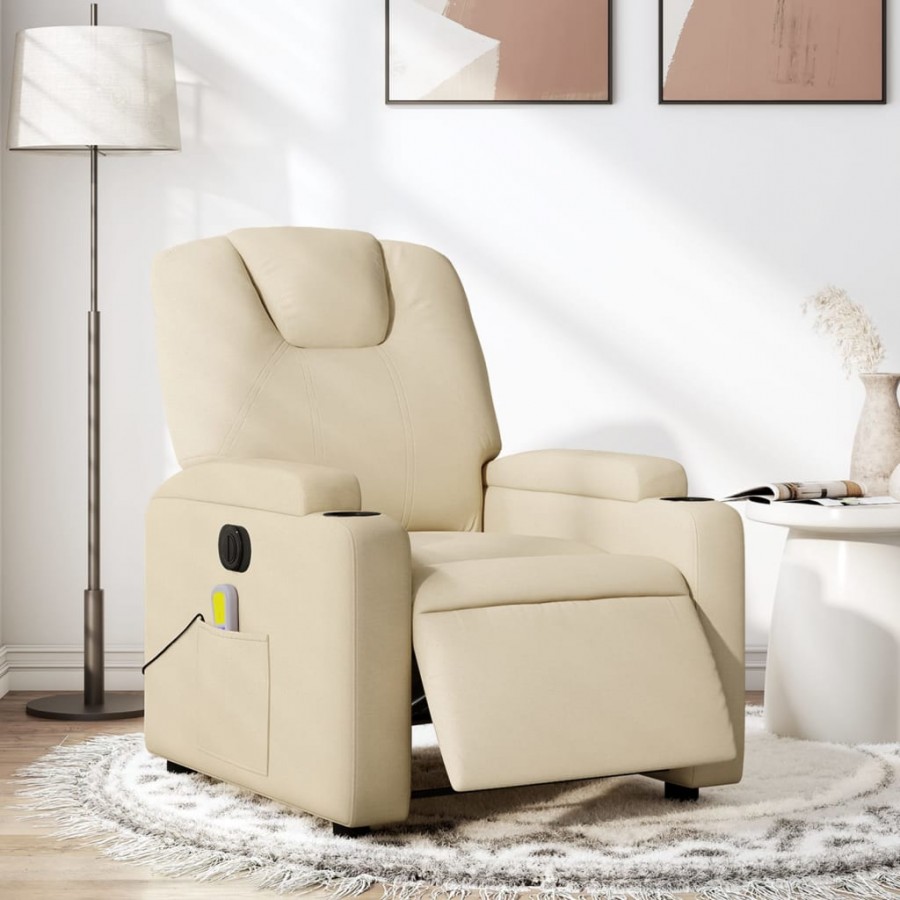 Fauteuil inclinable de massage électrique crème tissu