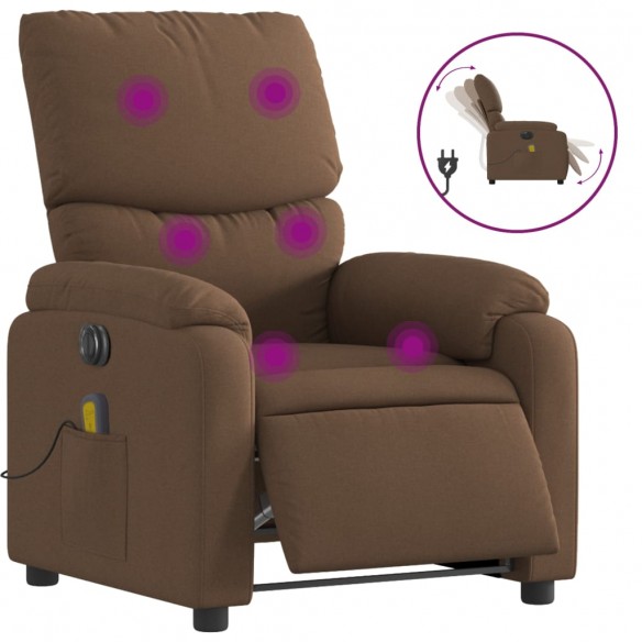 Fauteuil inclinable de massage électrique marron tissu