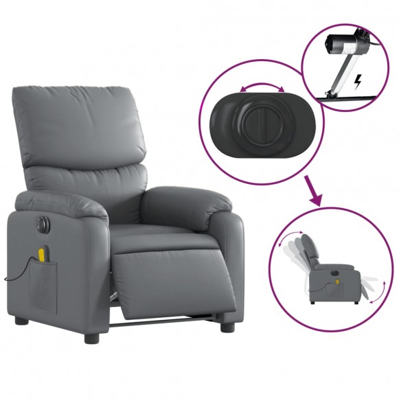 Fauteuil de massage inclinable électrique gris similicuir