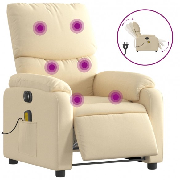 Fauteuil inclinable de massage électrique crème tissu