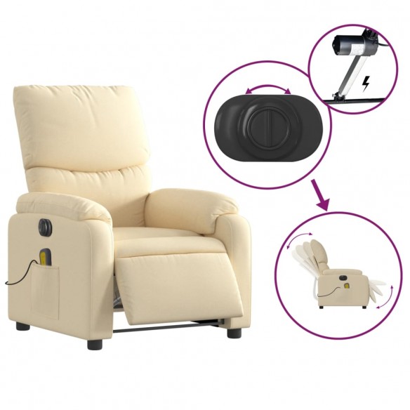 Fauteuil inclinable de massage électrique crème tissu