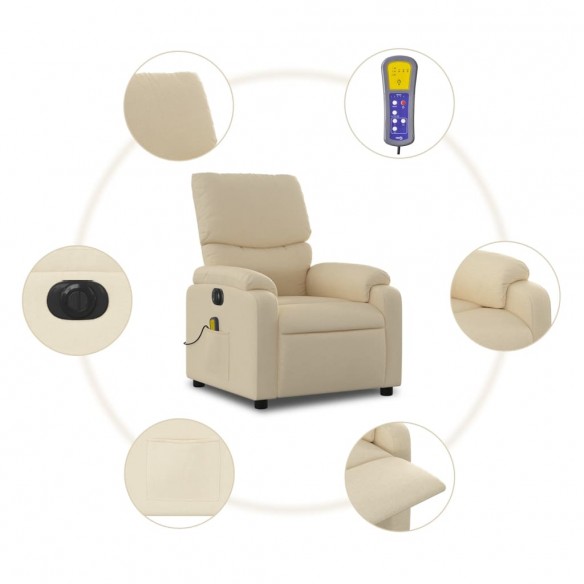 Fauteuil inclinable de massage électrique crème tissu