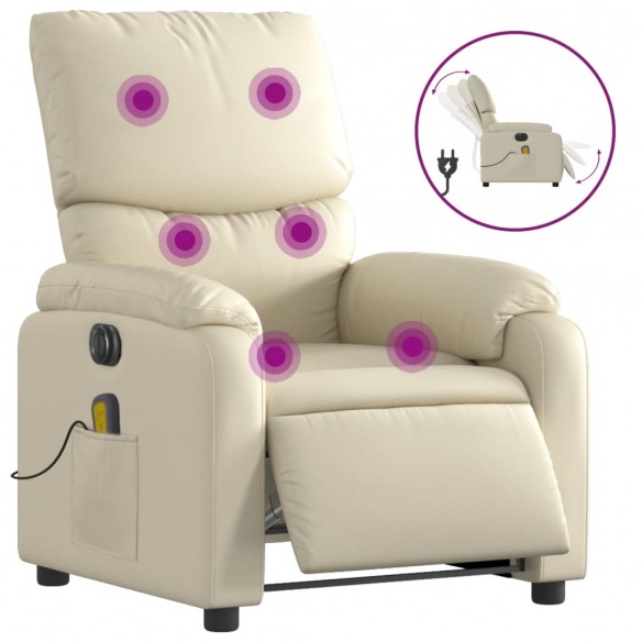 Fauteuil de massage inclinable électrique crème similicuir