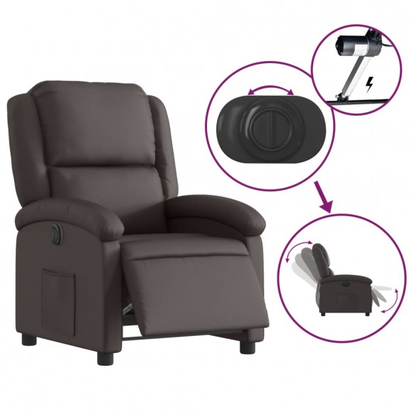 Fauteuil inclinable électrique marron foncé cuir véritable