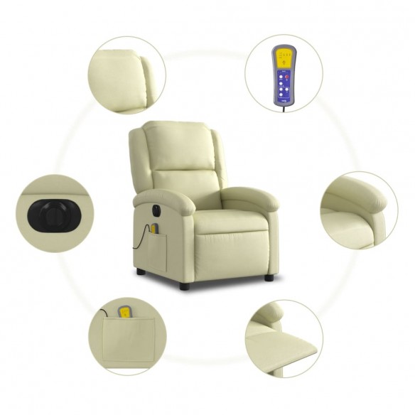 Fauteuil de massage inclinable électrique crème cuir véritable