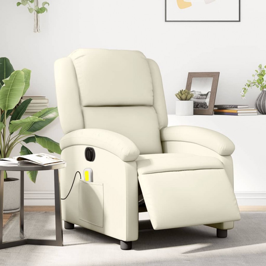 Fauteuil de massage inclinable électrique crème similicuir