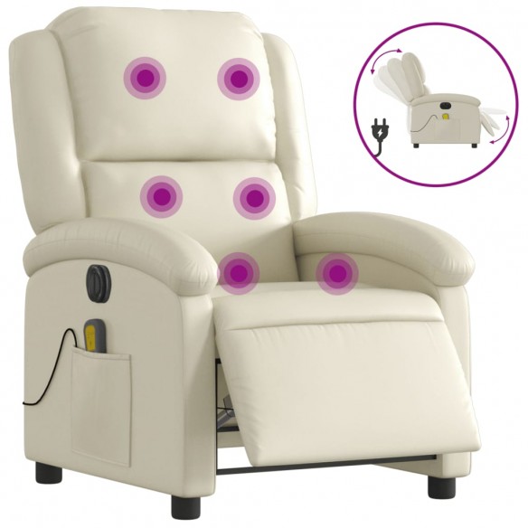 Fauteuil de massage inclinable électrique crème similicuir