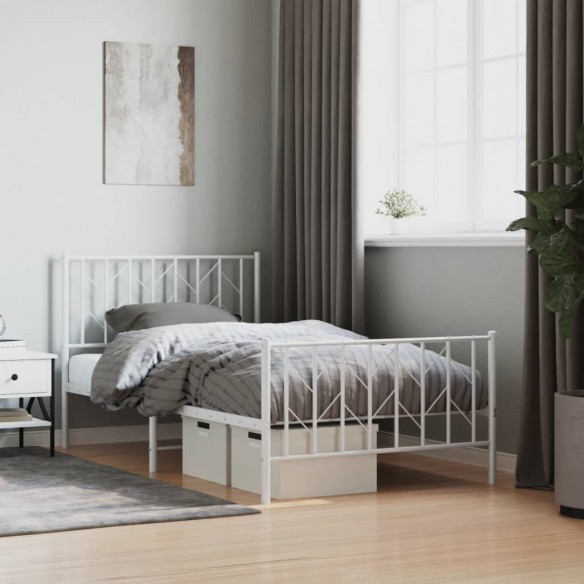 Cadre de lit métal avec tête de lit/pied de lit blanc 100x190cm
