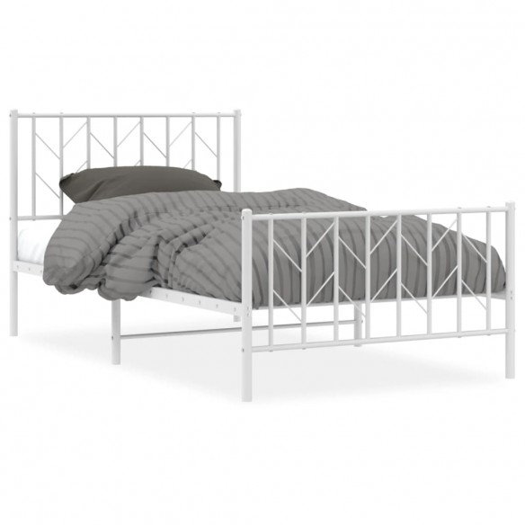 Cadre de lit métal avec tête de lit/pied de lit blanc 100x190cm