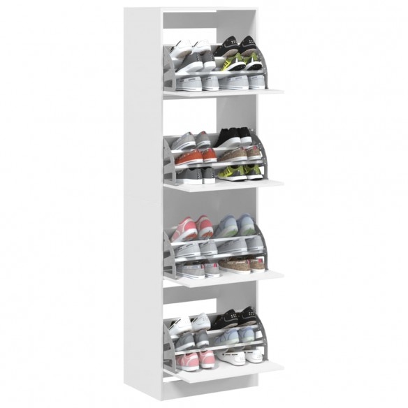 Armoire à chaussures 4 tiroirs rabattables blanc 60x42x204 cm