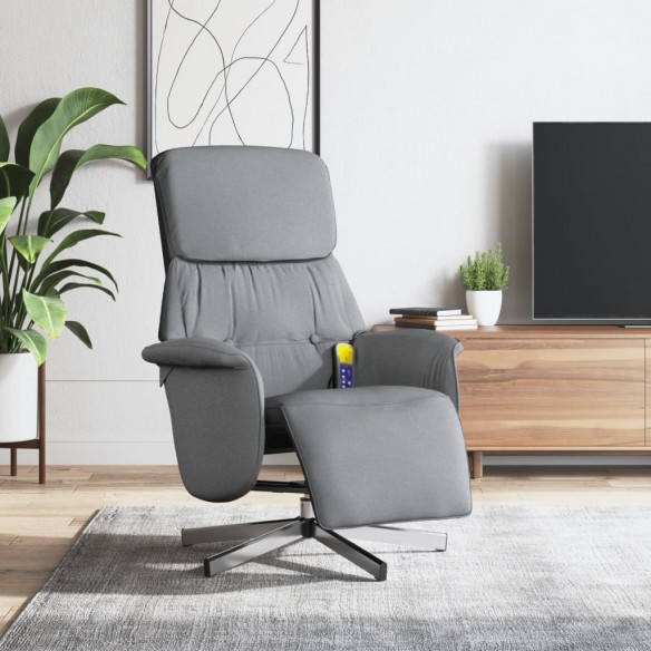 Fauteuil inclinable de massage et repose-pieds gris clair tissu