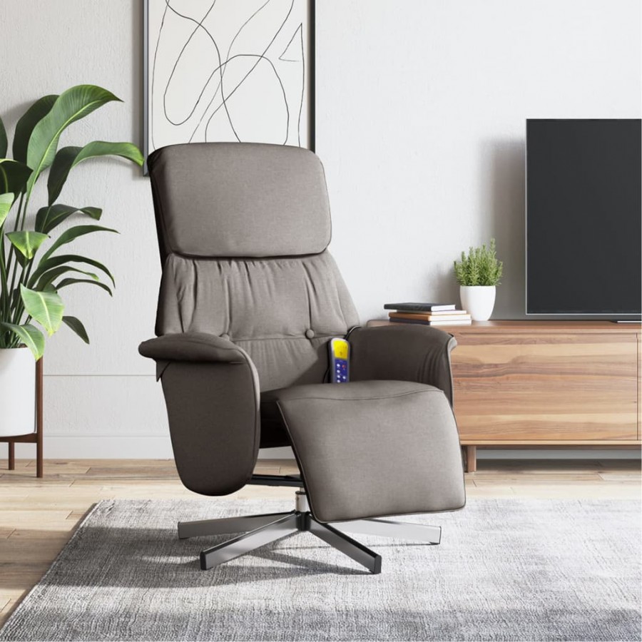 Fauteuil inclinable de massage avec repose-pieds taupe tissu