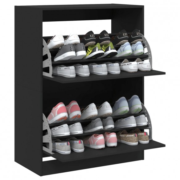 Armoire à chaussures 2 tiroirs rabattables noir 80x42x108 cm