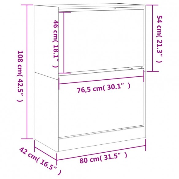 Armoire à chaussures 2 tiroirs rabattables noir 80x42x108 cm