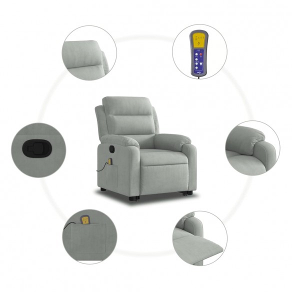 Fauteuil de massage inclinable Gris clair Velours