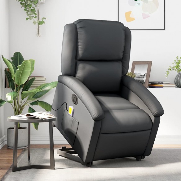 Fauteuil inclinable de massage électrique noir cuir véritable