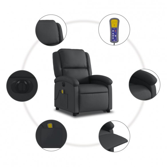 Fauteuil inclinable de massage électrique noir cuir véritable