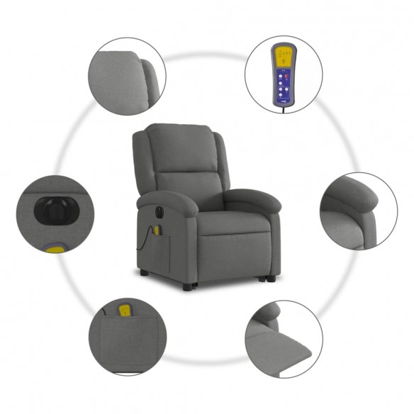 Fauteuil inclinable de massage électrique Gris foncé Tissu