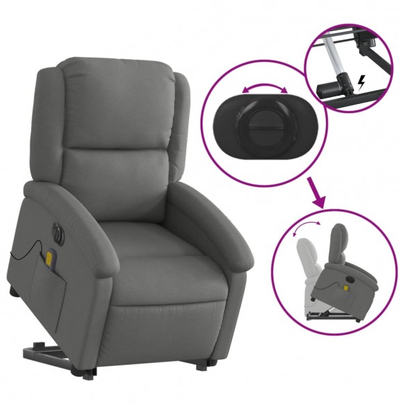 Fauteuil inclinable de massage électrique Gris foncé Tissu