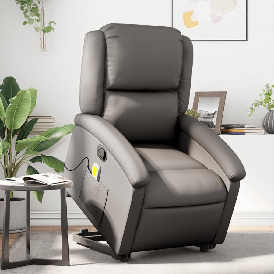 Fauteuil inclinable de massage gris cuir véritable