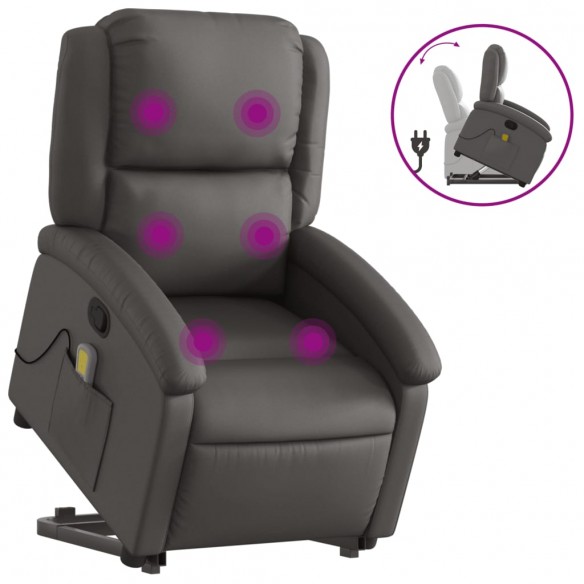 Fauteuil inclinable de massage gris cuir véritable