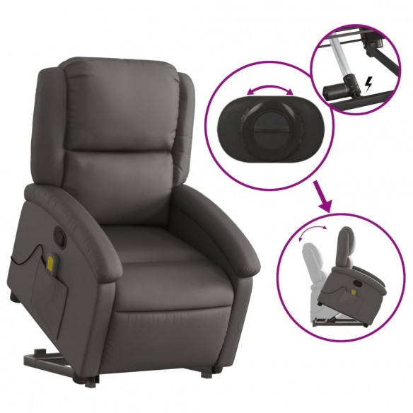 Fauteuil inclinable de massage gris cuir véritable