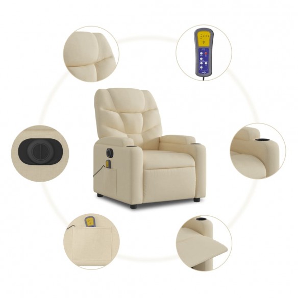 Fauteuil inclinable de massage électrique Crème Tissu