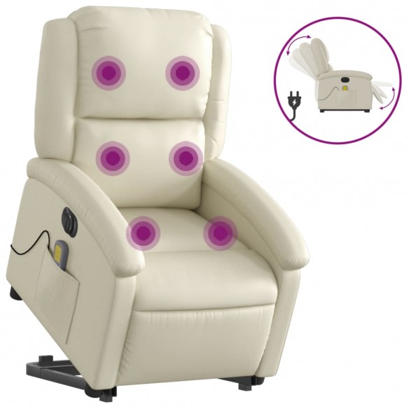 Fauteuil inclinable de massage électrique crème similicuir