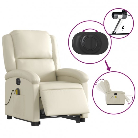 Fauteuil inclinable de massage électrique crème similicuir