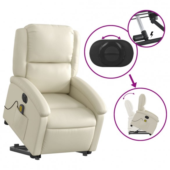 Fauteuil inclinable de massage électrique crème similicuir