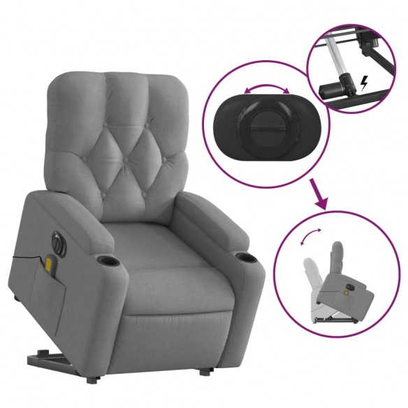 Fauteuil inclinable de massage électrique Gris clair Tissu