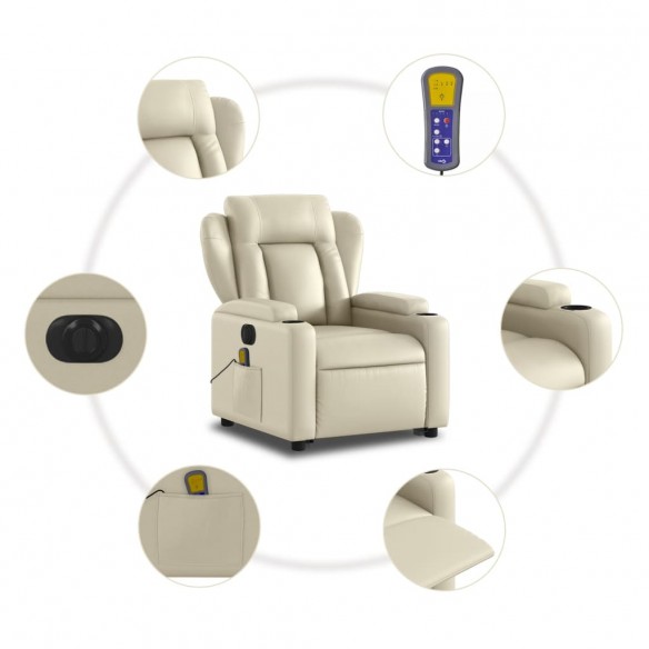 Fauteuil inclinable de massage électrique crème similicuir