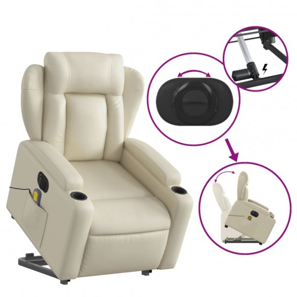 Fauteuil inclinable de massage électrique crème similicuir