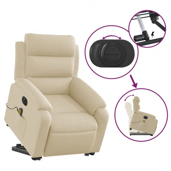 Fauteuil inclinable de massage électrique Crème Tissu