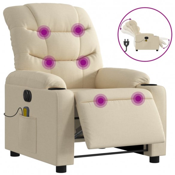 Fauteuil inclinable de massage électrique crème tissu