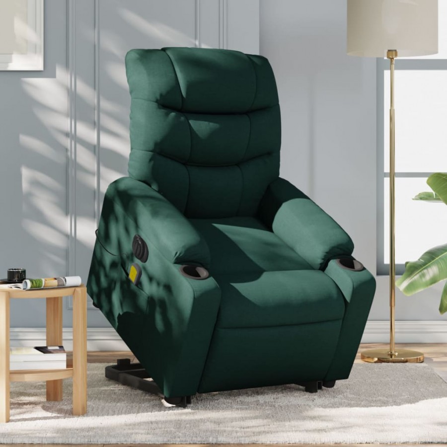 Fauteuil inclinable de massage électrique Vert foncé Tissu