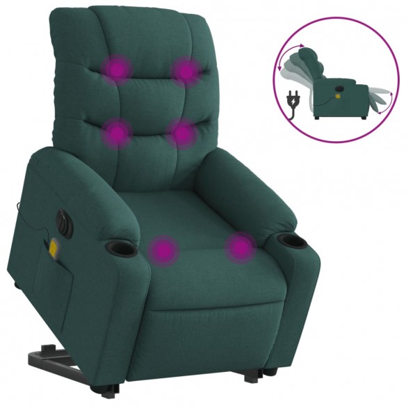 Fauteuil inclinable de massage électrique Vert foncé Tissu