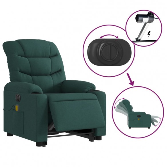 Fauteuil inclinable de massage électrique Vert foncé Tissu