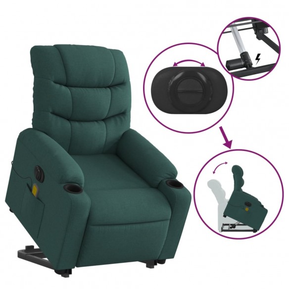 Fauteuil inclinable de massage électrique Vert foncé Tissu