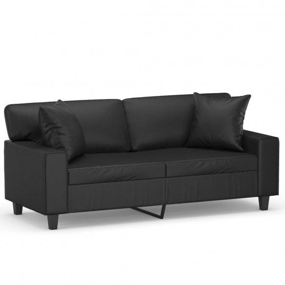 Canapé 2 places avec oreillers décoratifs noir 140cm similicuir