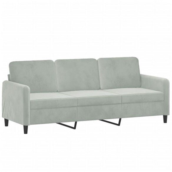 Canapé 3 places avec oreillers gris clair 180 cm velours