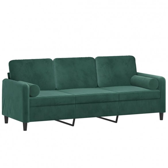 Canapé 3 places avec oreillers vert foncé 180 cm velours