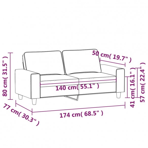 Canapé à 2 places Gris clair 140 cm Tissu