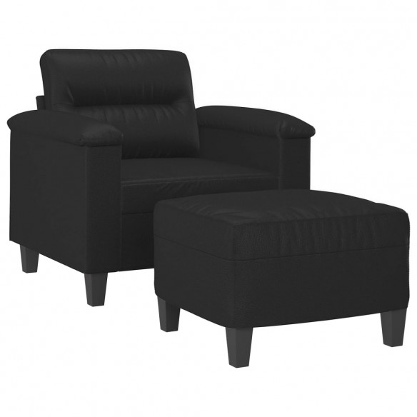 Fauteuil avec repose-pied Noir 60 cm Similicuir