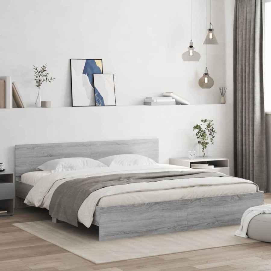 Cadre de lit avec tête de lit sonoma gris 160x200 cm
