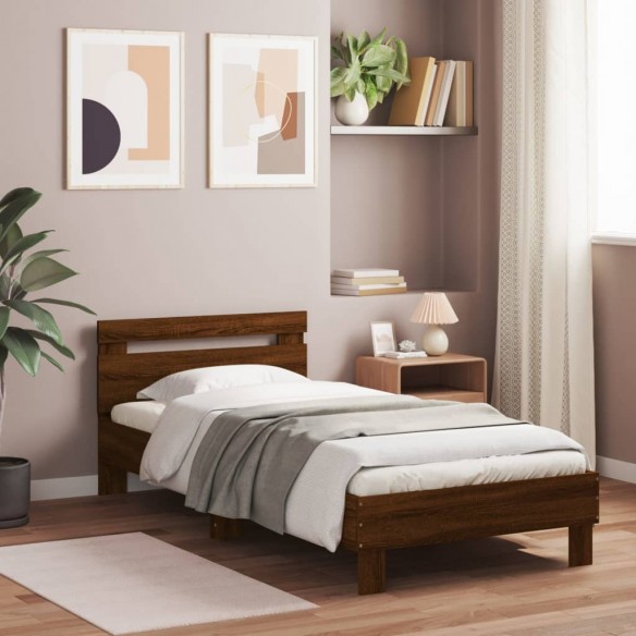 Cadre de lit avec tête de lit chêne marron 90x200 cm